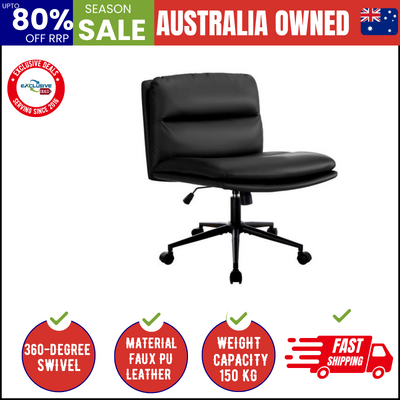 Mid Back Office Chair Wide Seat Leather Black with Wheels