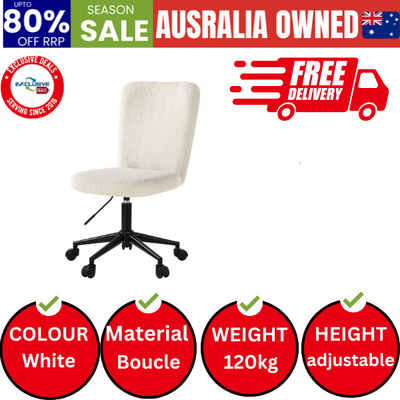 High Back Armless Home Office Chair Boucle White&Black