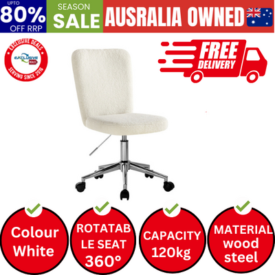 High Back Armless Home Office Chair Boucle White&Silver