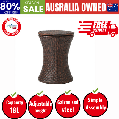 Rattan Cooler Ice Bucket Table Storage Brown