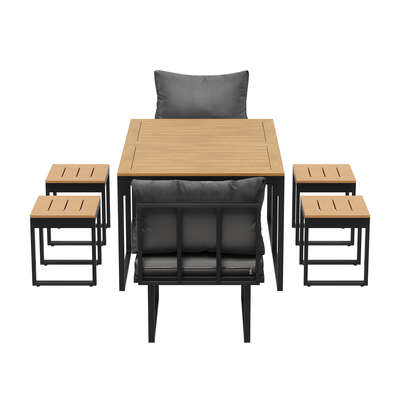 6 Seater Outdoor Dining Set Sofa Lounge Patio Ottoman Grey
