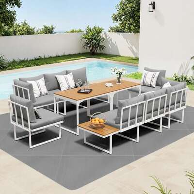 8 Seater Outdoor Dining Set Sofa Side Table Furniture White
