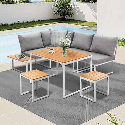 6 Seater Outdoor Dining Sofa Set Lounge Furniture White