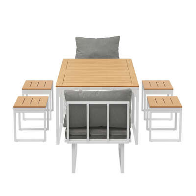 6 Seater Outdoor Dining Set Sofa Lounge Patio Ottoman White