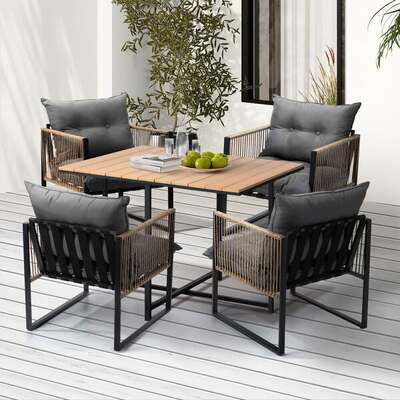 4 Seater Outdoor Dining Set with Wood-Plastic Sintered Stone Table Garden