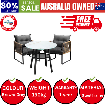 Outdoor Patio Set Furniture 2 Seater Bistro Setting Table w/Storage Shelf