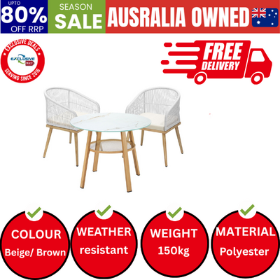 Outdoor Dining Set Table Lounge Chairs Patio Furniture Setting 3 Piece