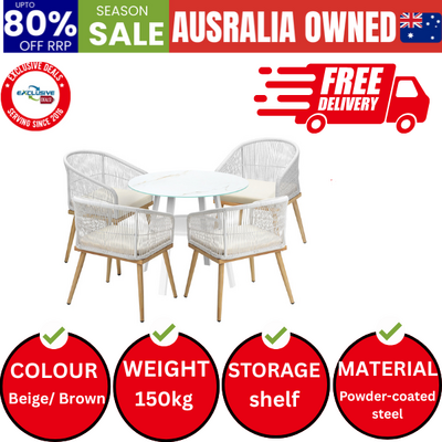 5PCS Outdoor Dining Setting Table w/ Storage Shelf Patio Furniture Set