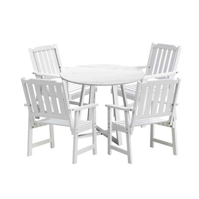 5PCS Outdoor Dining Set with Table & Solid Wood Chairs for Patio Deck