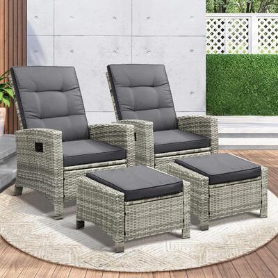 Recliner Chairs Outdoor Sun Lounger Setting Wicker Sofa Patio Furniture