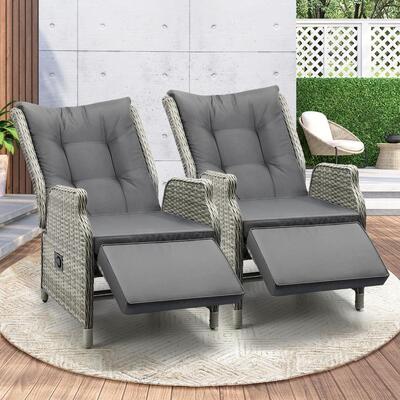  Recliner Chairs Sun lounge Outdoor Furniture Patio Wicker Sofa Set of 2