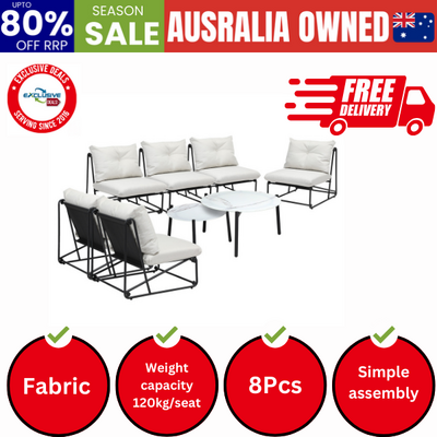 8PCS Outdoor Sofa Set 2-in-1 Coffee Table with Chairs Beige
