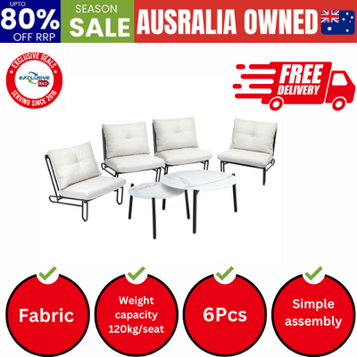 6PCS Outdoor Sofa Set 2-in-1 Coffee Table with Chairs Beige