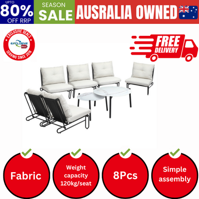 8PCS Outdoor Sofa Set Nesting Coffee Table with Chairs Beige