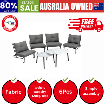 6PCS Outdoor Sofa Set 2-in-1 Coffee Table with Chairs Grey