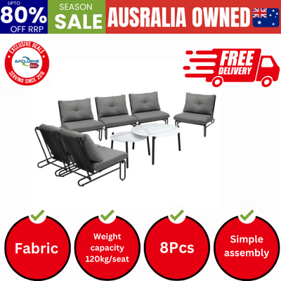 8PCS Outdoor Sofa Set Nesting Coffee Table with Chairs Grey