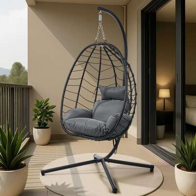Outdoor Rattan Hanging Chair Porch Swing Chair Egg Seat Black