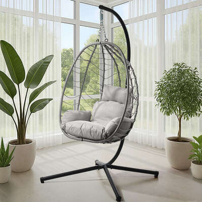Outdoor Rattan Hanging Chair Porch Swing Chair Egg Seat Grey