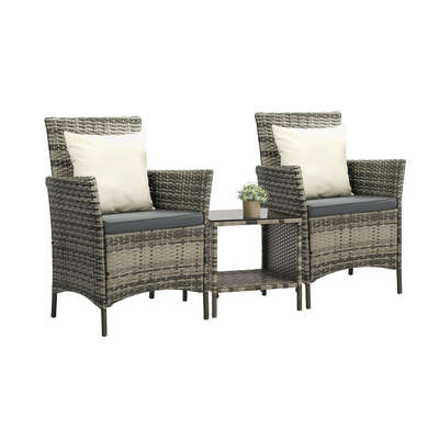 3-Piece Outdoor Wicker Bistro Set - Patio Garden Table & Chairs