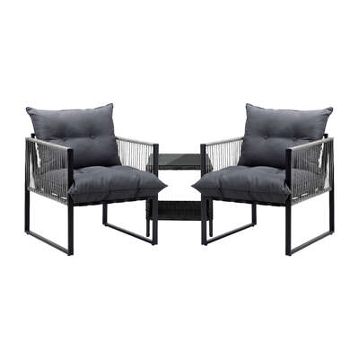 3PCS Outdoor Patio Set Wicker Table Chairs with Cushions