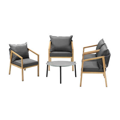 5PCS Outdoor Patio Set 70cm Coffee Table Grey and Natural Chairs