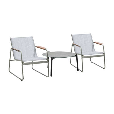 3PCS Outdoor Bistro Set Patio Chair 70cm Grey Table Textilene