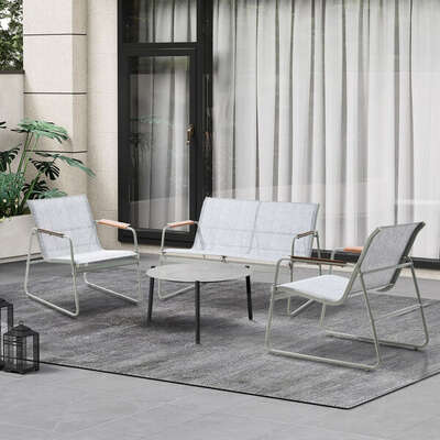 Outdoor Lounge Set 4 Seater Patio Chairs 70cm Grey Table