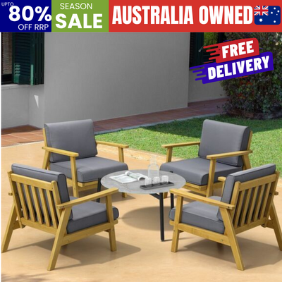 4 Seater Outdoor Lounge Set with Grey Chairs & 70cm Coffee Table for Patio