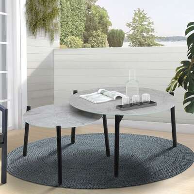 Outdoor Coffee Side Marble Table Set Grey 2PC