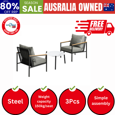3PCS Outdoor Lounge Set Coffee Side Table with Chairs