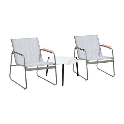 3PCS Outdoor Bistro Set 50cm Coffee Table Textilene Patio Chair
