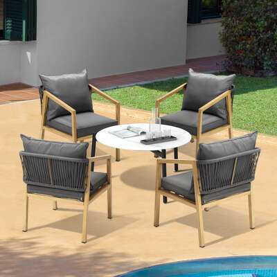 4 Seater Outdoor Patio Set White 70cm Coffee Table Natural Chair
