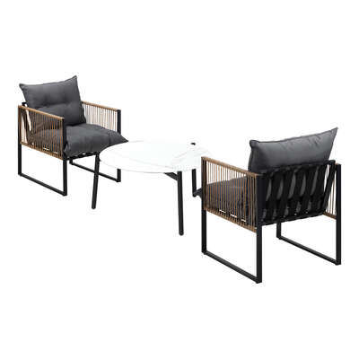 3PCS Outdoor Patio Set White 70cm Coffee Table Rattan Chairs