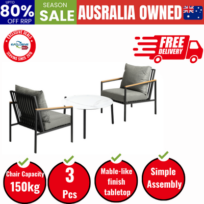 3PCS Outdoor Lounge Set White 70cm Coffee Table Chairs