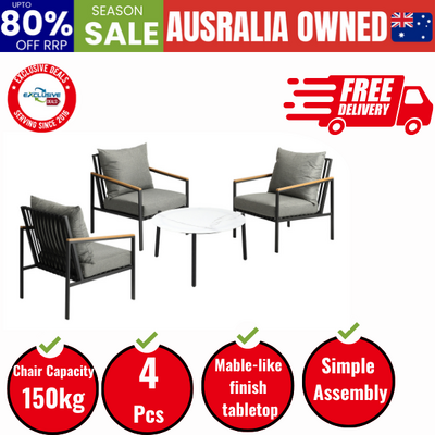 4PCS Outdoor Lounge Set White 70cm Coffee Table with Chairs