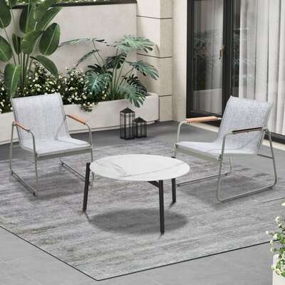 3PCS Outdoor Bistro Set Patio Chair 70cm White Table Textilene