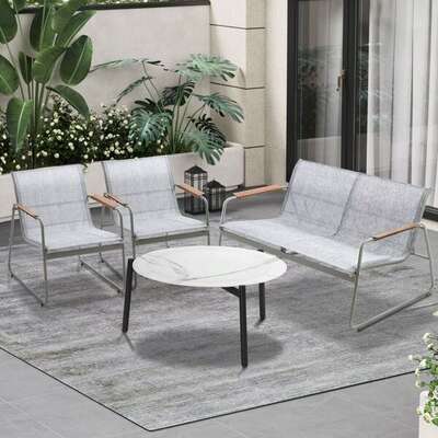 Outdoor Lounge Set 4 Seater Patio Chairs 70cm White Table