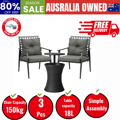 Outdoor Furniture Setting Ice Bucket Black Table 2 Seater