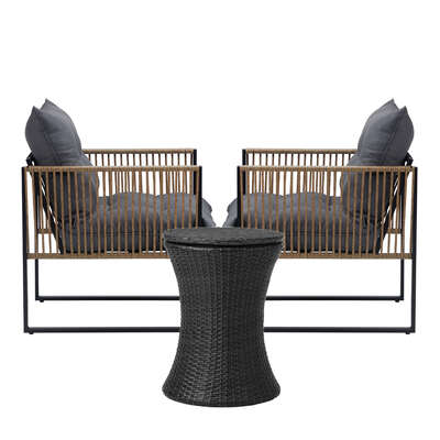 Outdoor Patio Set Ice Bucket Black Table Rattan Bistro Set 3pcs