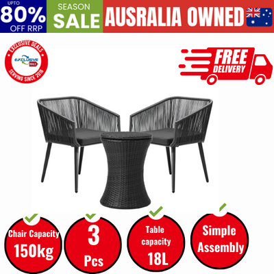 3PCS Outdoor Lounge Setting Ice Bucket Black Adjustable Table