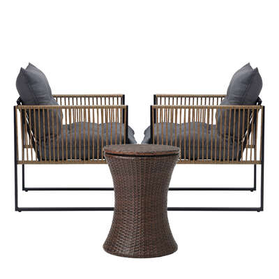 Outdoor Patio Set Ice Bucket Brown Table Rattan Bistro Set 3pcs