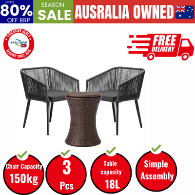 3PCS Outdoor Lounge Setting Ice Bucket Brown Adjustable Table