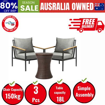 Outdoor Patio Set Ice Bucket Brown Table Sofa Setting 3pcs