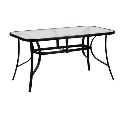 140cm Outdoor Dining Glass Table Rectangle Patio Furniture Lounge Bistro