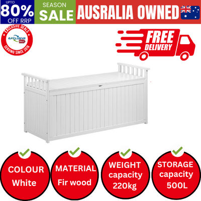 Outdoor Storage Box Garden Bench Wooden 500L White