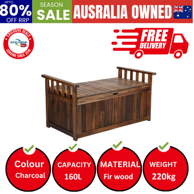 Outdoor Storage Box Wooden Garden Bench L Charcoal