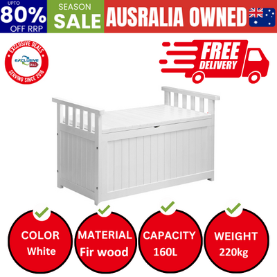 Outdoor Storage Box Wooden Garden Bench L White