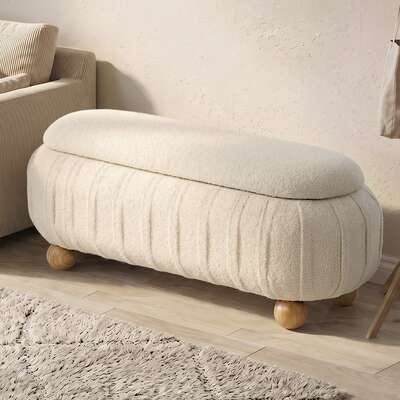 Boucle Storage Ottoman Oval Bench 103cm | EXTG