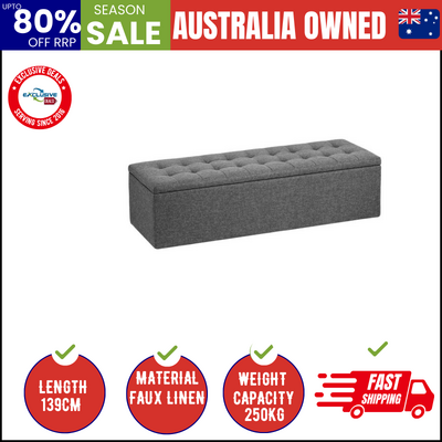Storage Ottoman Blanket Box Foot Stool XL Chest Toy Faux Linen Grey