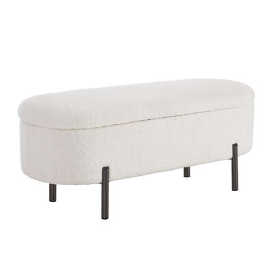 Storage Ottoman Bench Oval Blanket Box Sherpa White
